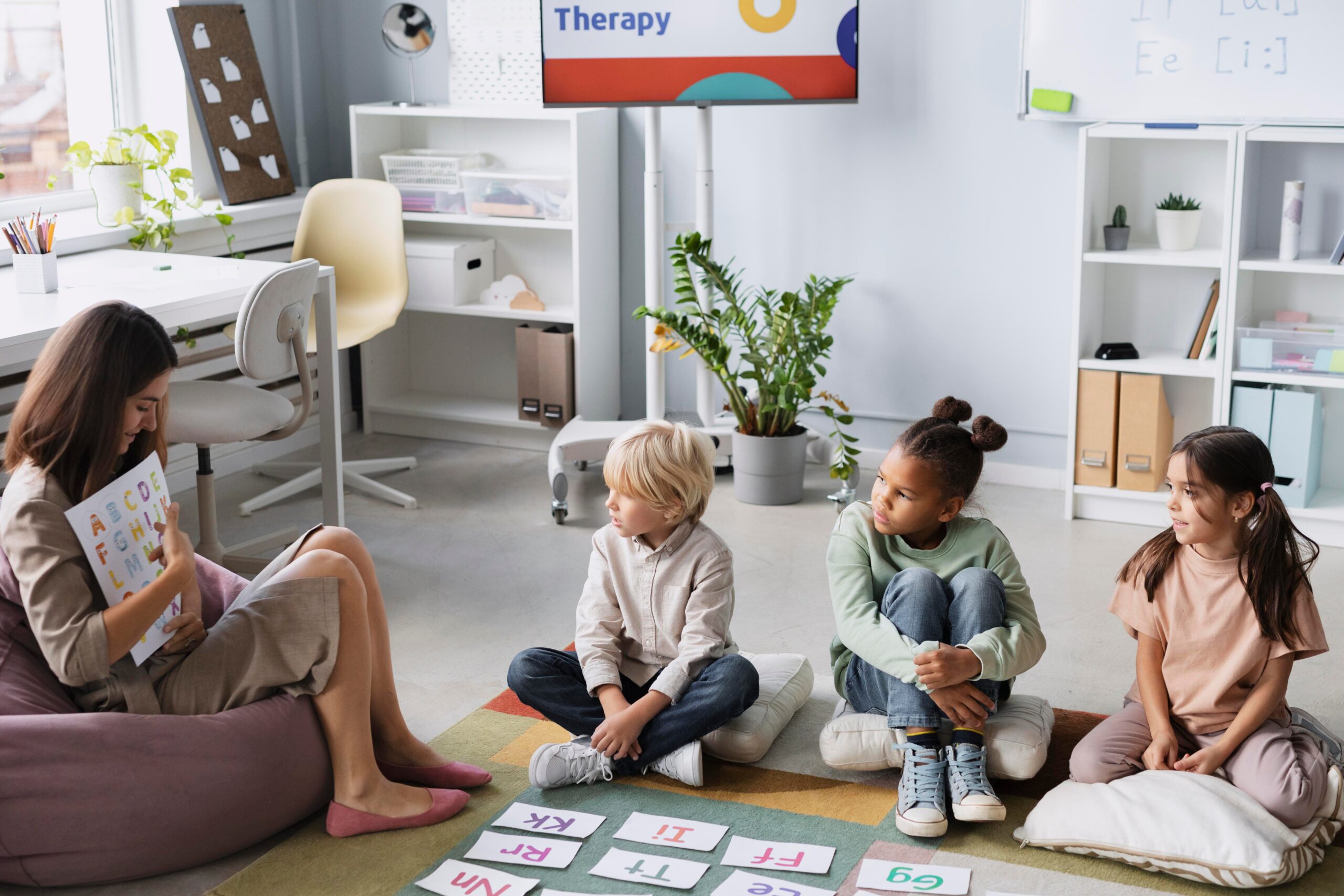 young woman doing speech therapy with kids 2 1 scaled